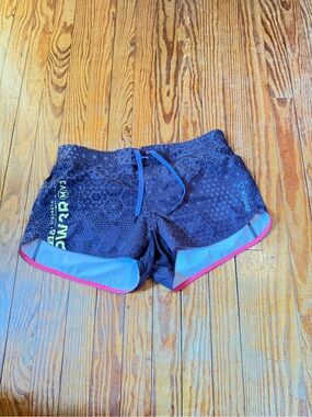 Reebok Women’s Black Athletic Shorts with Blue and Pink Trim